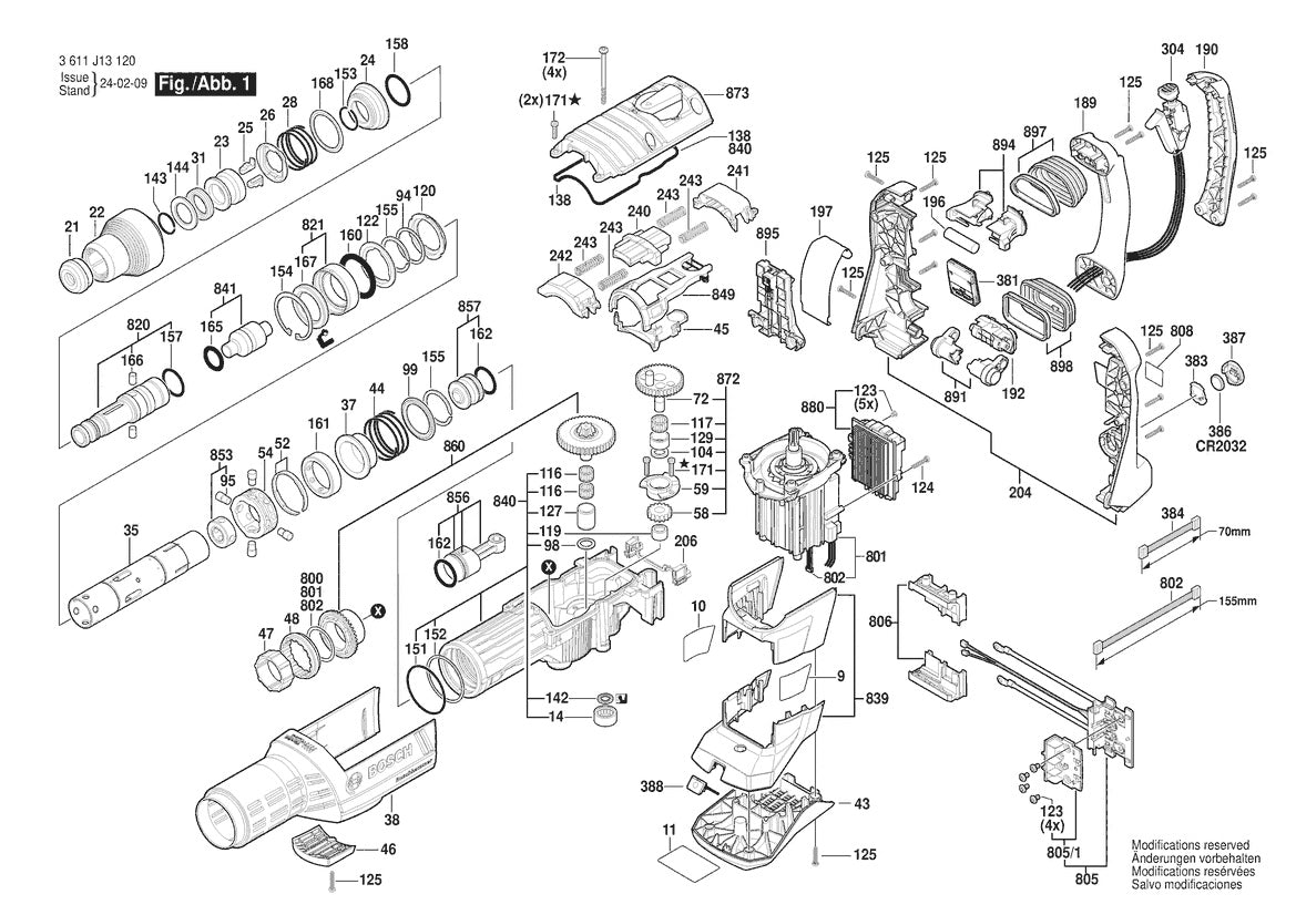 Vue éclatée Bosch GBH 18V-45 C 3 611 J13 120 - page 1