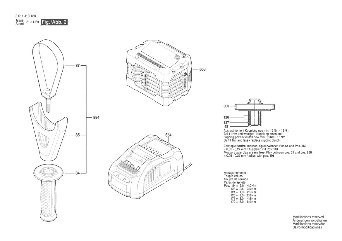 Vue éclatée Bosch GBH 18V-45 C 3 611 J13 120 - page 2