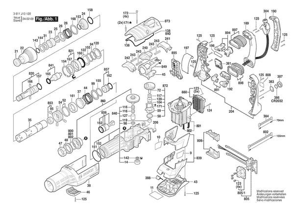 Vue éclatée Bosch GBH 18V-45 C 3 611 J13 150 - page 1