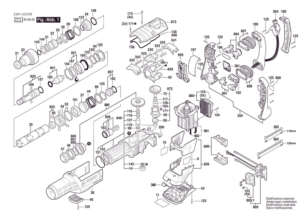 Vue éclatée Bosch GBH18V-45 3 611 J13 210 - page 1