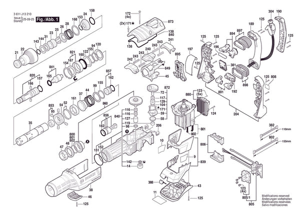 Vue éclatée Bosch GBH18V-45 3 611 J13 210 - page 1