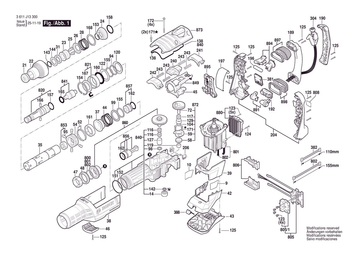 Vue éclatée Bosch EXBH18V-45 3 611 J13 300 - page 1