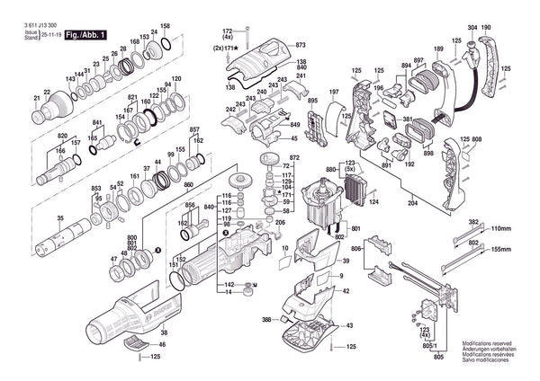 Vue éclatée Bosch EXBH18V-45 3 611 J13 300 - page 1