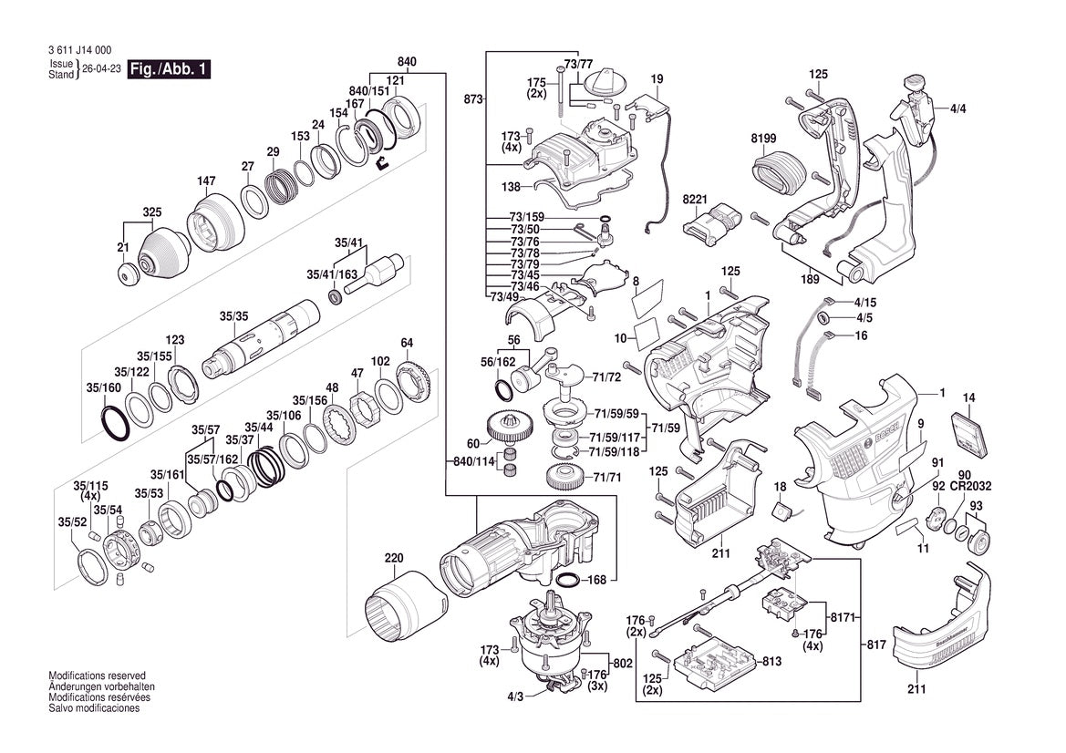 Vue éclatée Bosch GBH 18V-34 CF 3 611 J14 000 - page 1