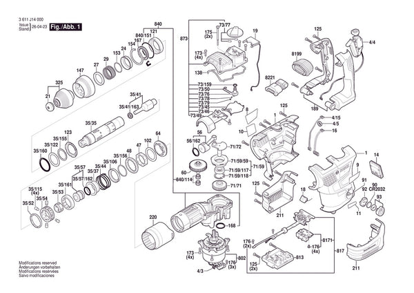 Vue éclatée Bosch GBH18V-34CQ 3 611 J14 010 - page 1