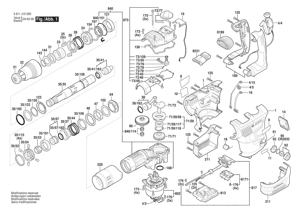 Vue éclatée Bosch GBH 18V-36 C 3 611 J15 000 - page 1