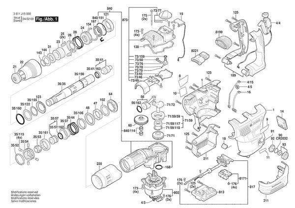 Vue éclatée Bosch GBH 18V-36 C 3 611 J15 000 - page 1