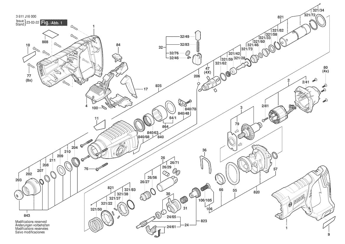 Vue éclatée Bosch GBH 18V-26D 3 611 J16 000 - page 1