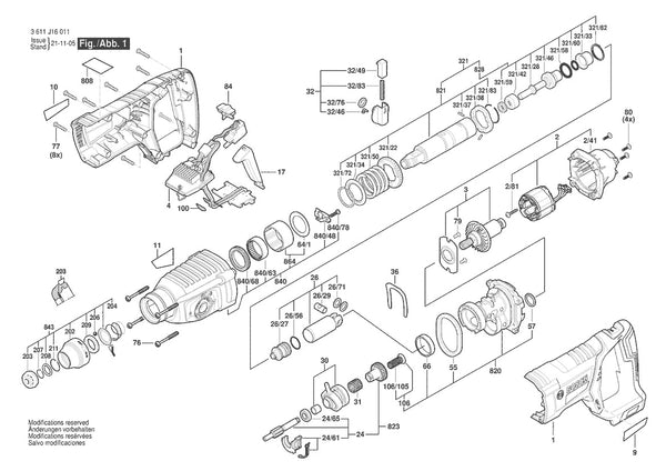 Vue éclatée Bosch GBH 18V-26 D 3 611 J16 011 - page 1