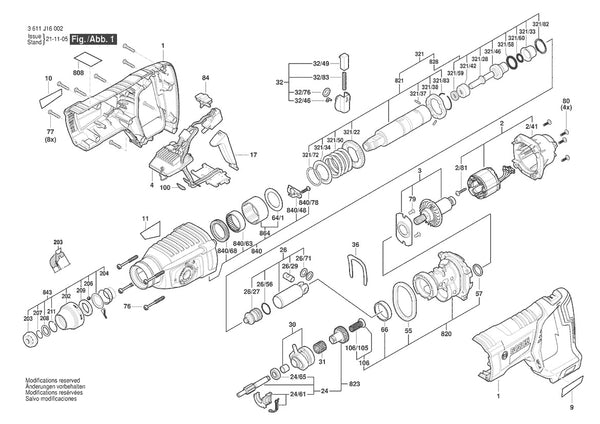 Vue éclatée Bosch GBH 18V-26 D 3 611 J16 042 - page 1