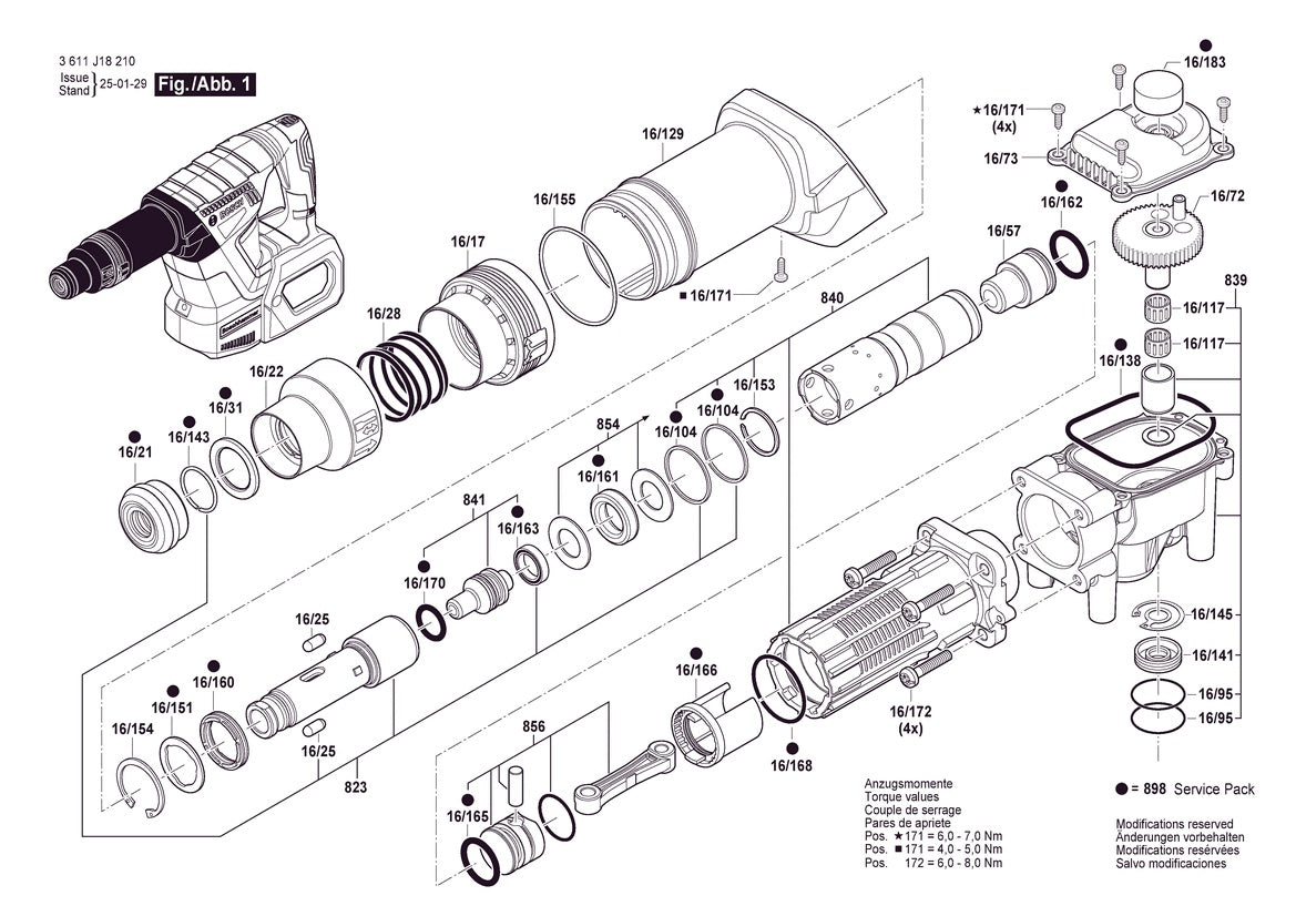Vue éclatée Bosch GSH 18V-5 Bare 3 611 J18 210 - page 1