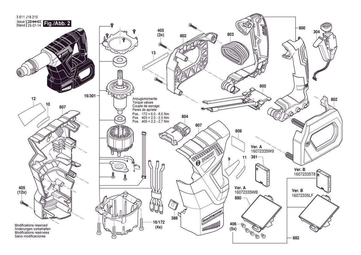 Vue éclatée Bosch GSH 18V-5 Bare 3 611 J18 210 - page 2