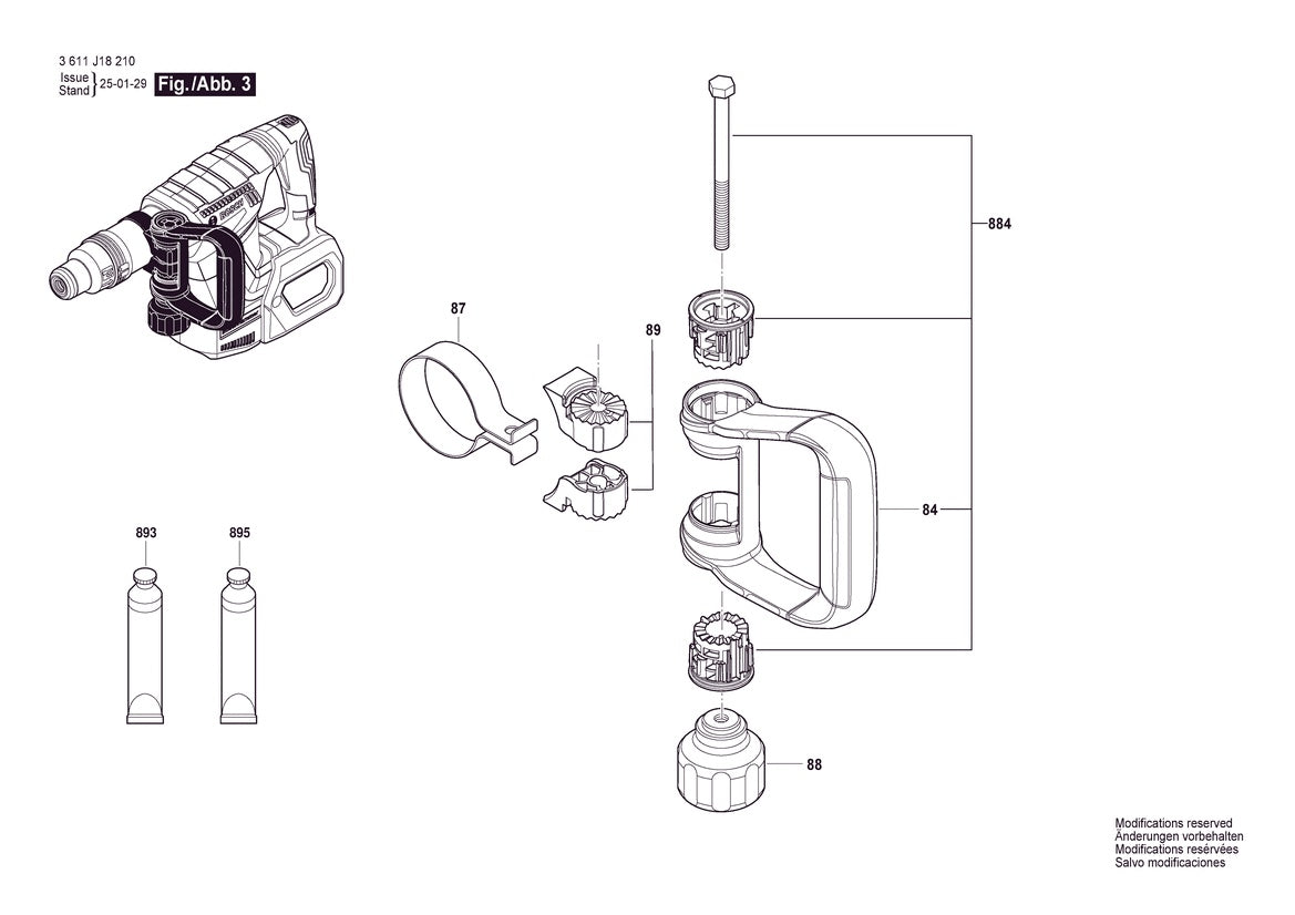 Vue éclatée Bosch GSH 18V-5 Bare 3 611 J18 210 - page 3