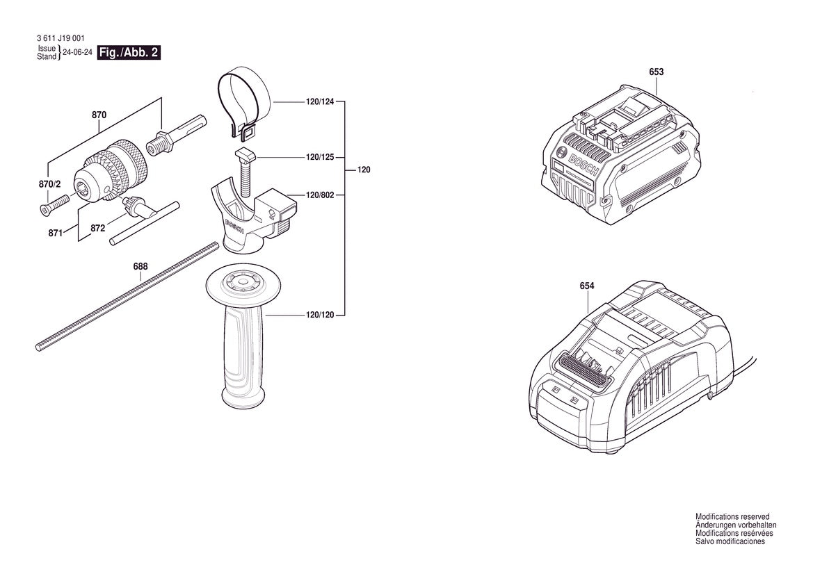 Vue éclatée Bosch GBH 18V-28 D 3 611 J19 001 - page 2