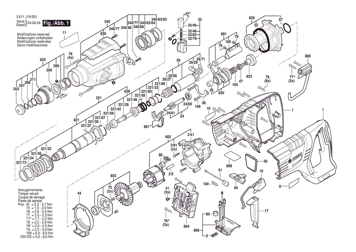 Vue éclatée Bosch GBH 18V-28D 3 611 J19 011 - page 1