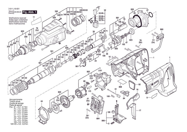 Vue éclatée Bosch GBH 18V-28D 3 611 J19 011 - page 1
