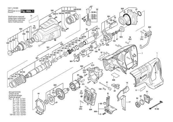 Vue éclatée Bosch GBH 18V-28 DC 3 611 J19 050 - page 1