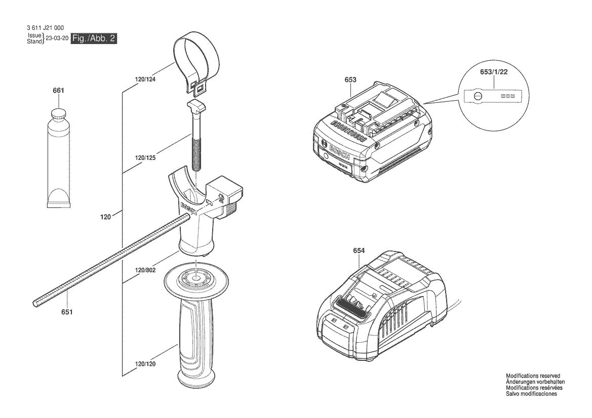 Vue éclatée Bosch GBH 18V-28 CF 3 611 J21 000 - page 2