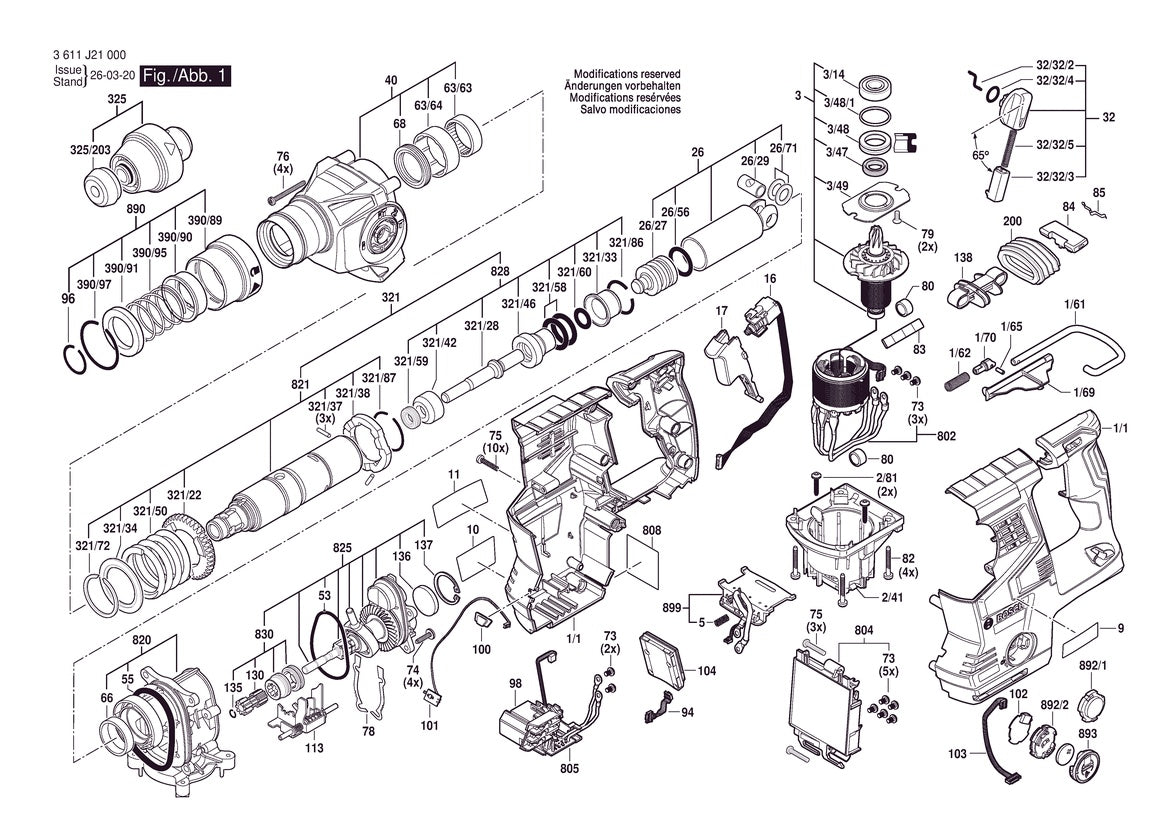 Vue éclatée Bosch GBH 18V-28 CF 3 611 J21 081 - page 1