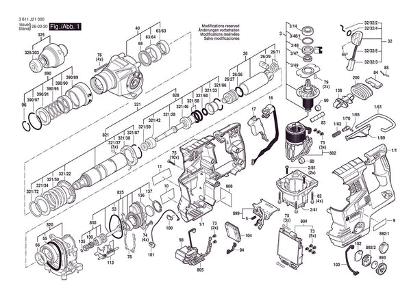 Vue éclatée Bosch GBH 18V-28 CF 3 611 J21 081 - page 1