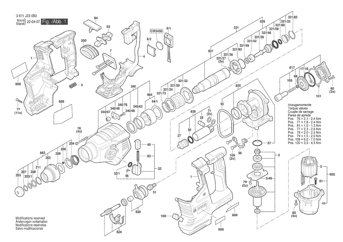 Vue éclatée Bosch GBH 187-LI 3 611 J23 080 - page 1