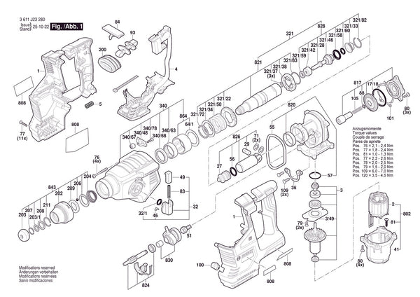 Vue éclatée Bosch GBH18V-24 3 611 J23 220 - page 1