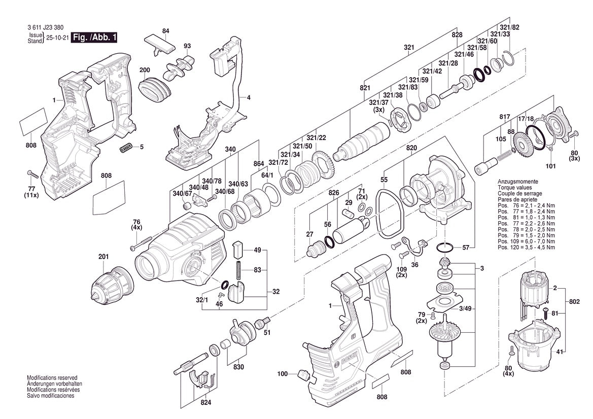 Vue éclatée Bosch GBH18V-24X 3 611 J23 320 - page 1