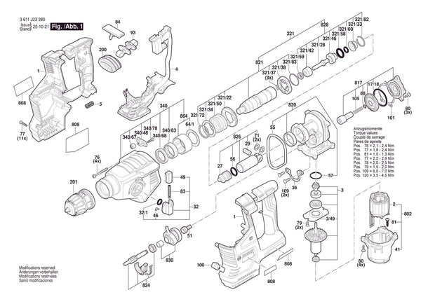 Vue éclatée Bosch GBH18V-24X 3 611 J23 320 - page 1