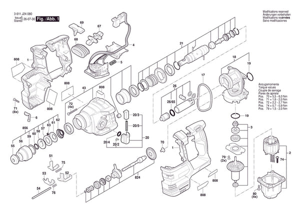 Vue éclatée Bosch GBH 185-LI 3 611 J24 020 - page 1