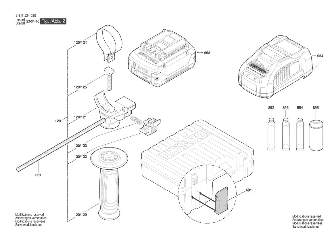 Vue éclatée Bosch GBH 185-LI 3 611 J24 020 - page 2