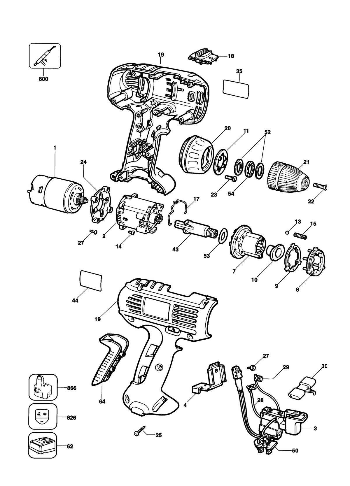 Vue éclatée DeWalt BSA50K Type 1-2 - planche 1