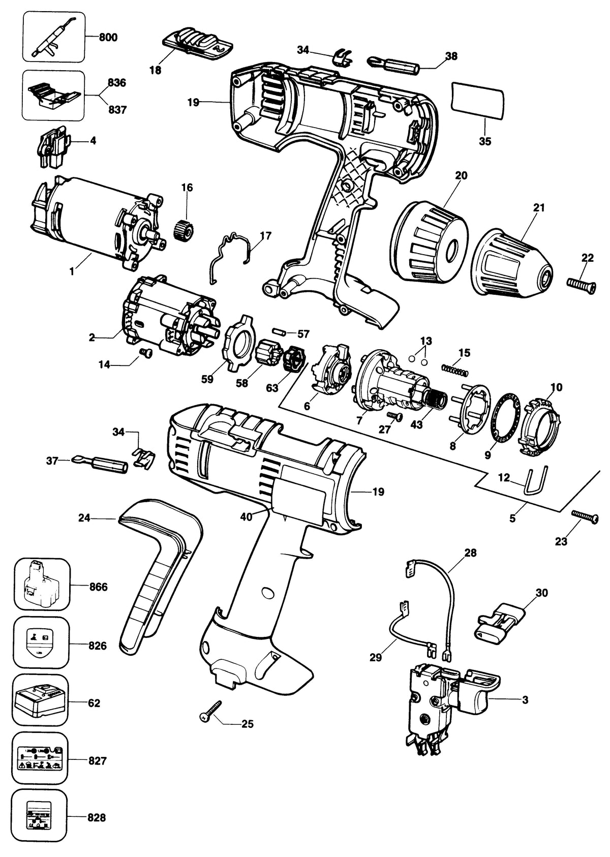 Vue éclatée DeWalt BSA52K Type 2 - planche 1