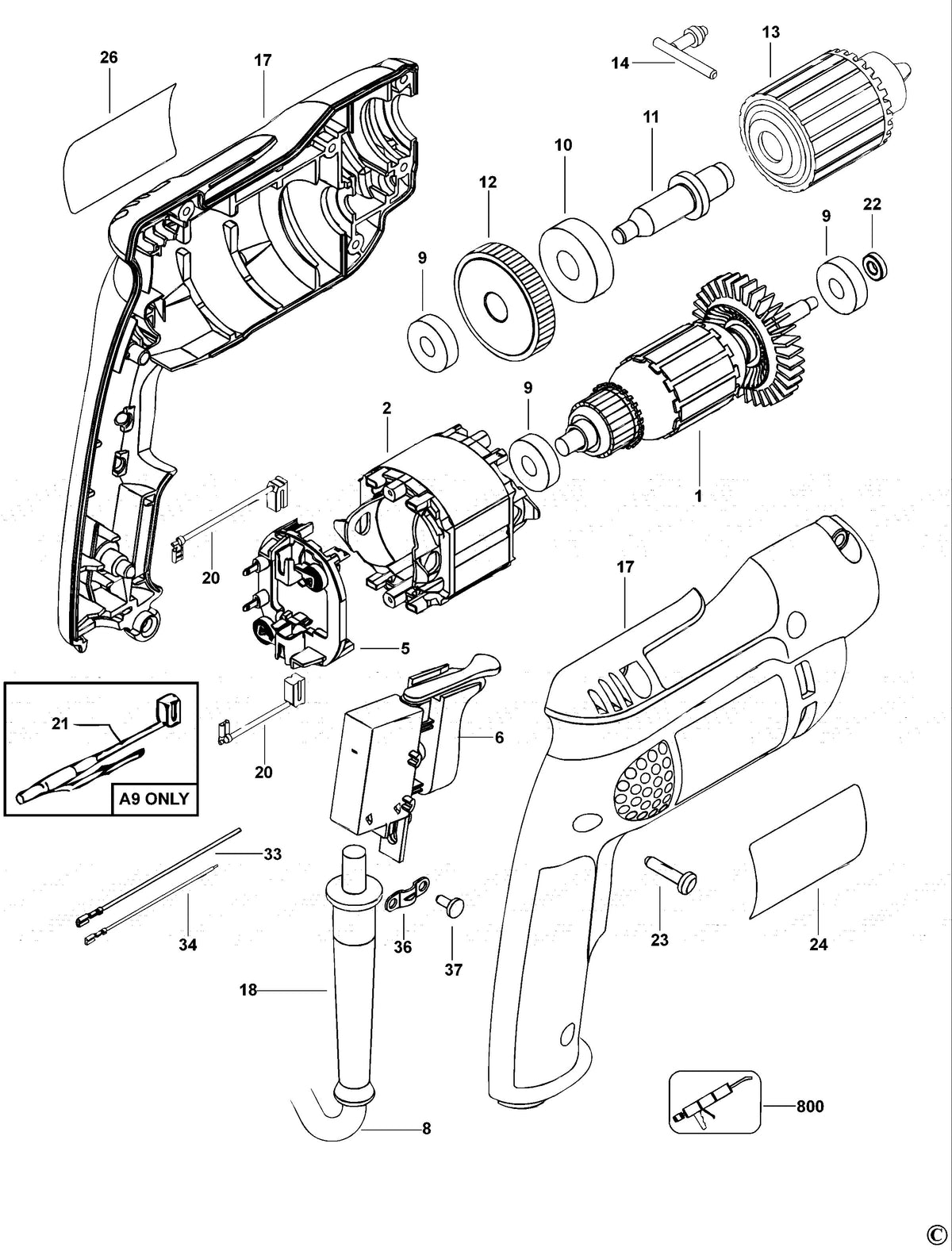 Vue éclatée DeWalt D21001 Type 1 - planche 1