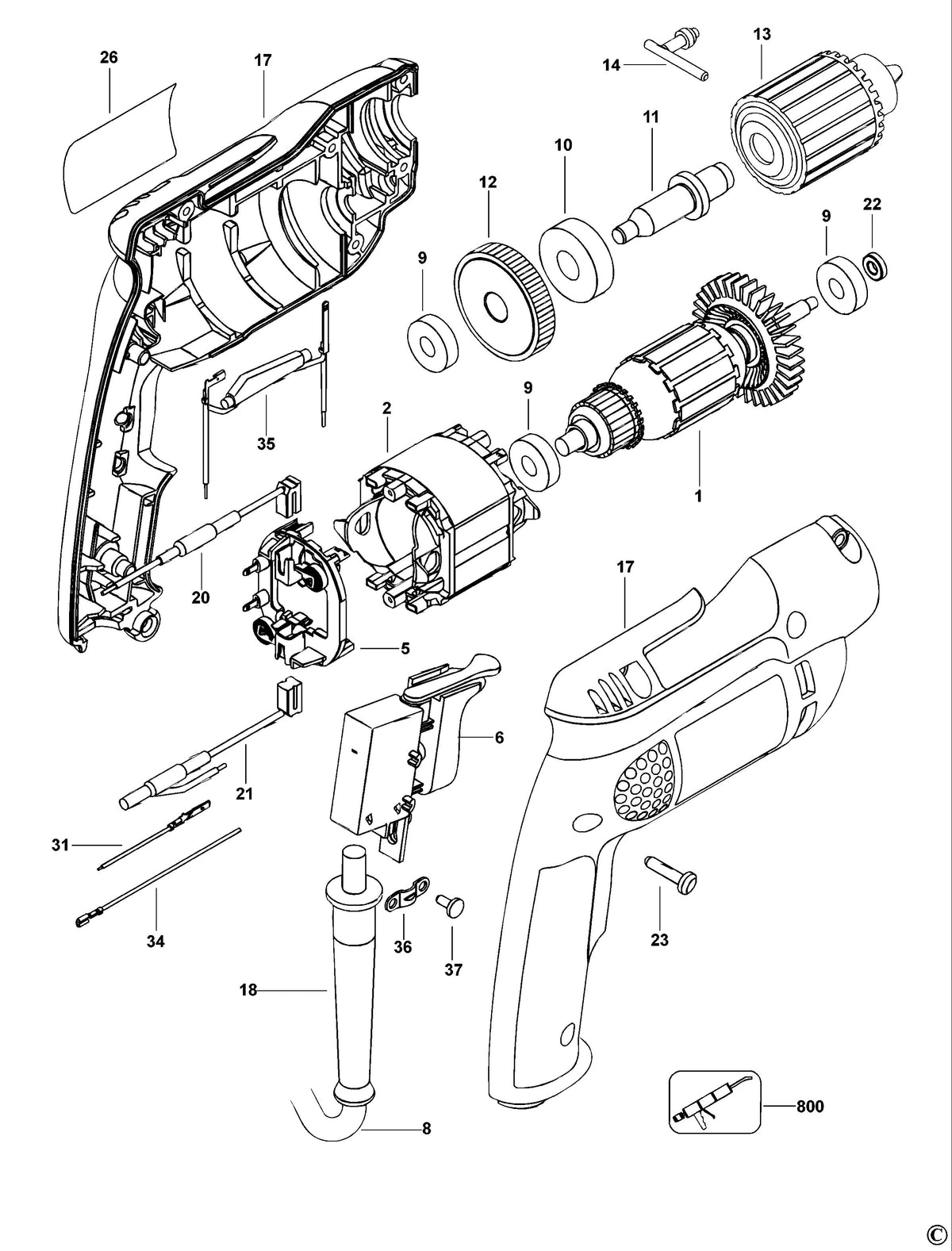 Vue éclatée DeWalt D21002 Type 1 - planche 1