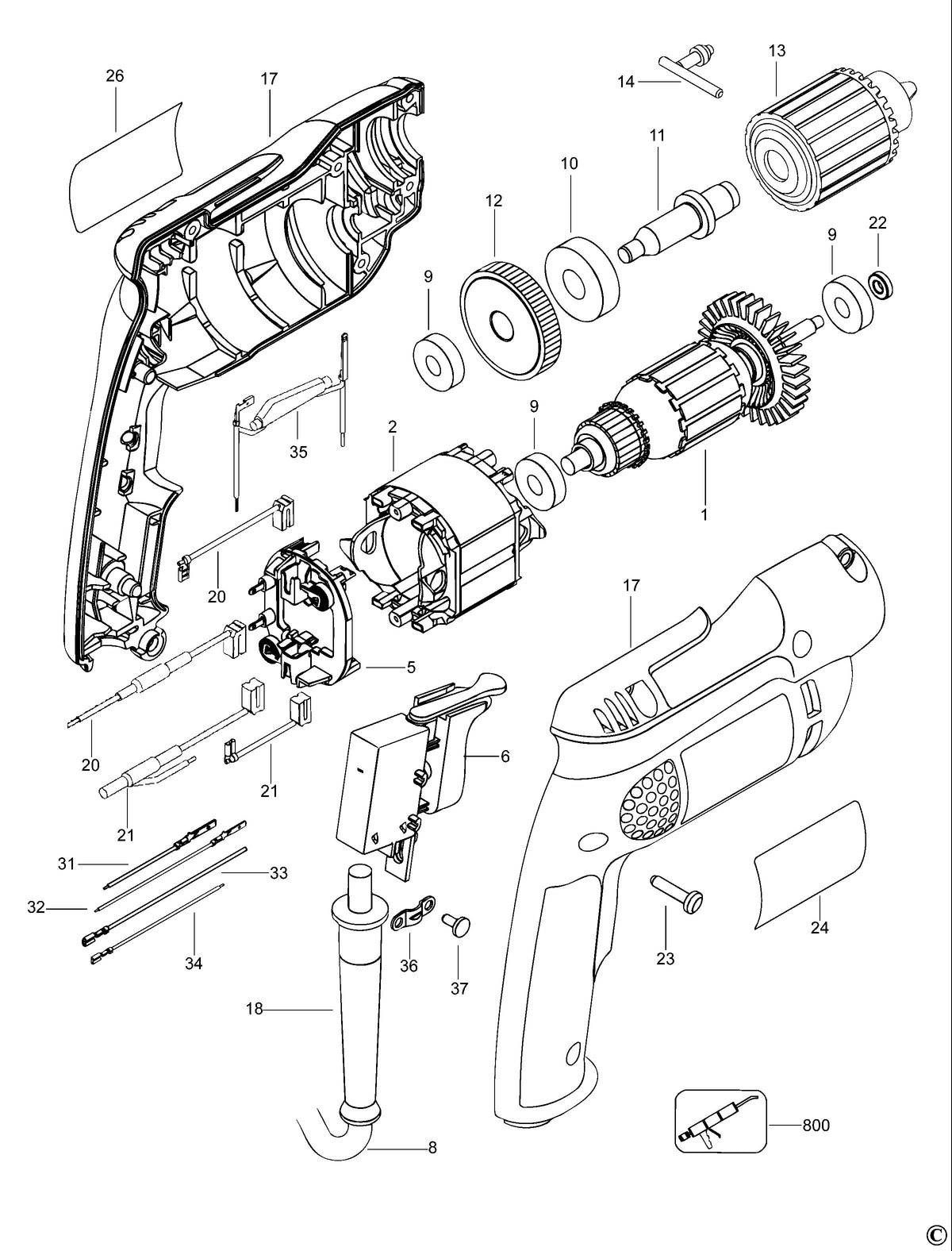 Vue éclatée DeWalt D21003 Type 1 - planche 1