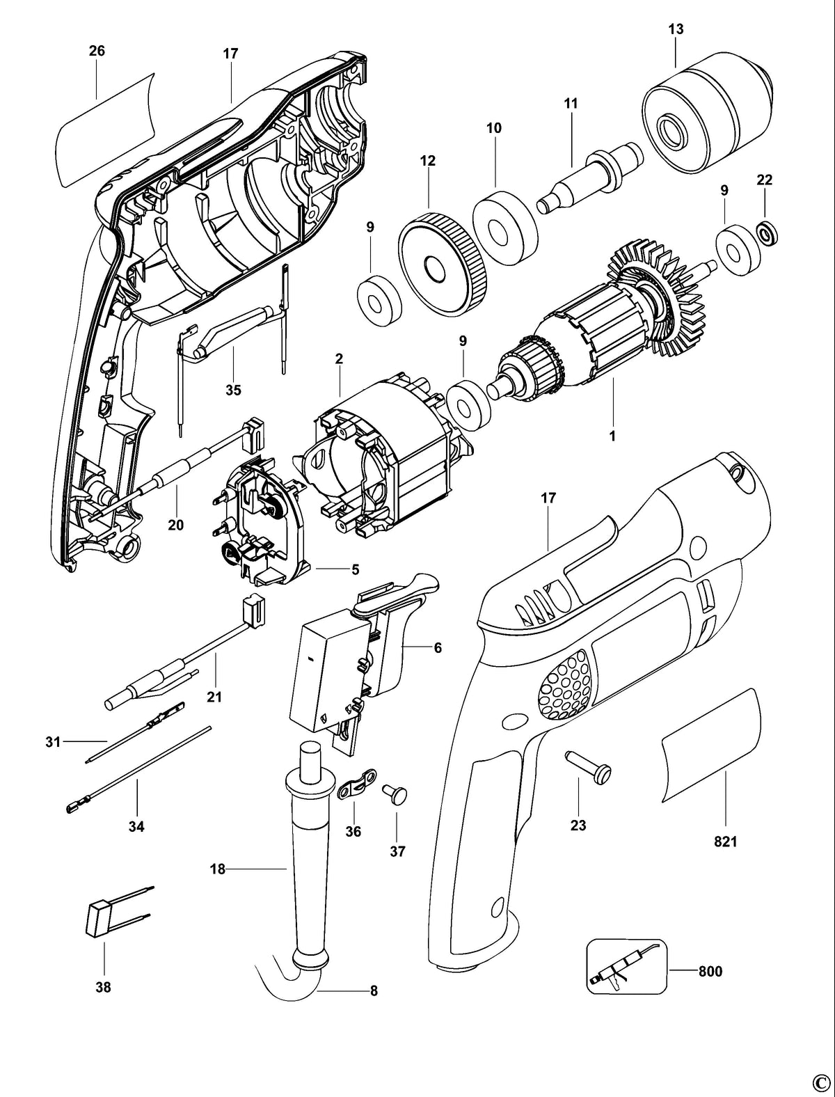 Vue éclatée DeWalt D21008 Type 2 - planche 1
