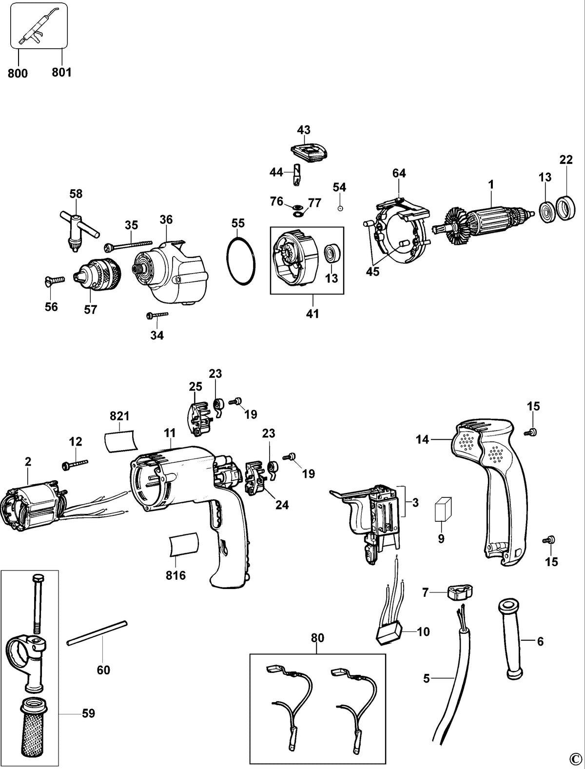 Vue éclatée DeWalt D21710 Type 2 - planche 1