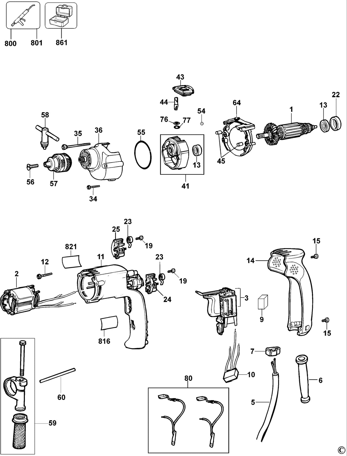 Vue éclatée DeWalt D21710 Type 1 - planche 1