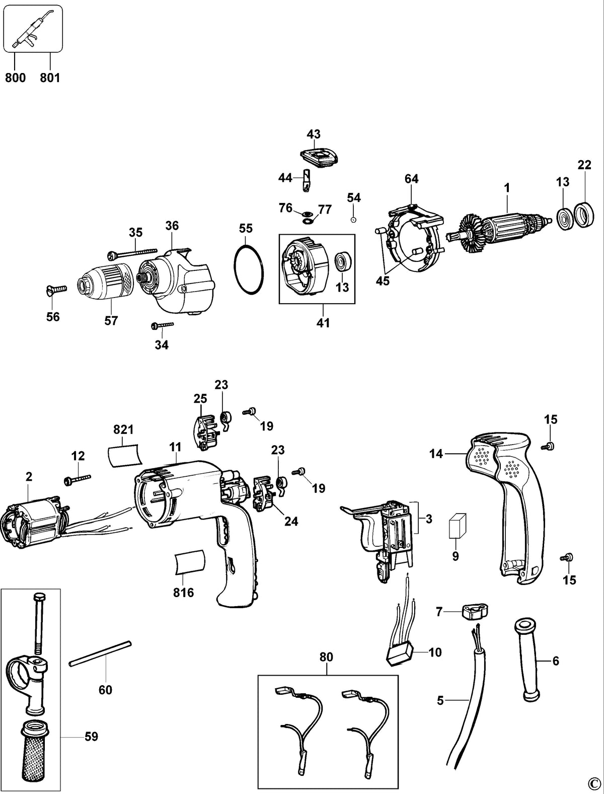 Vue éclatée DeWalt D21711 Type 2 - planche 1