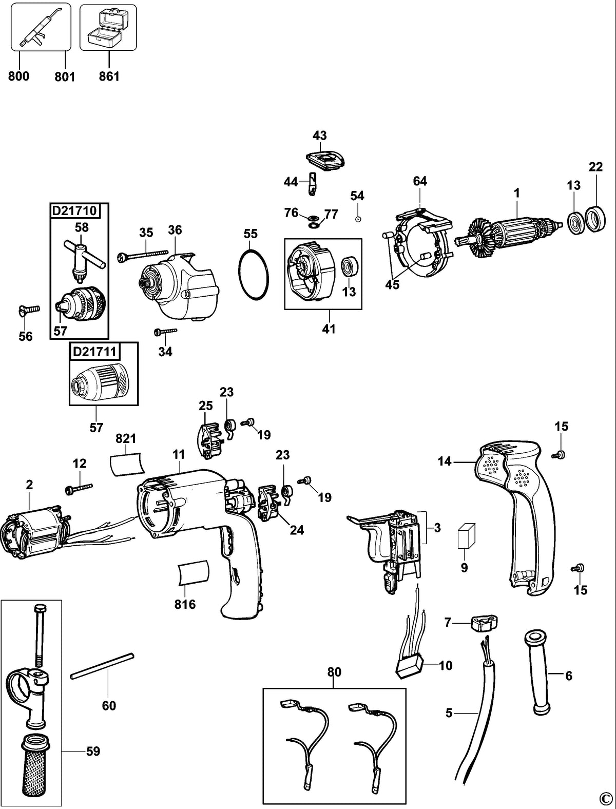 Vue éclatée DeWalt D21711 Type 5 - planche 1