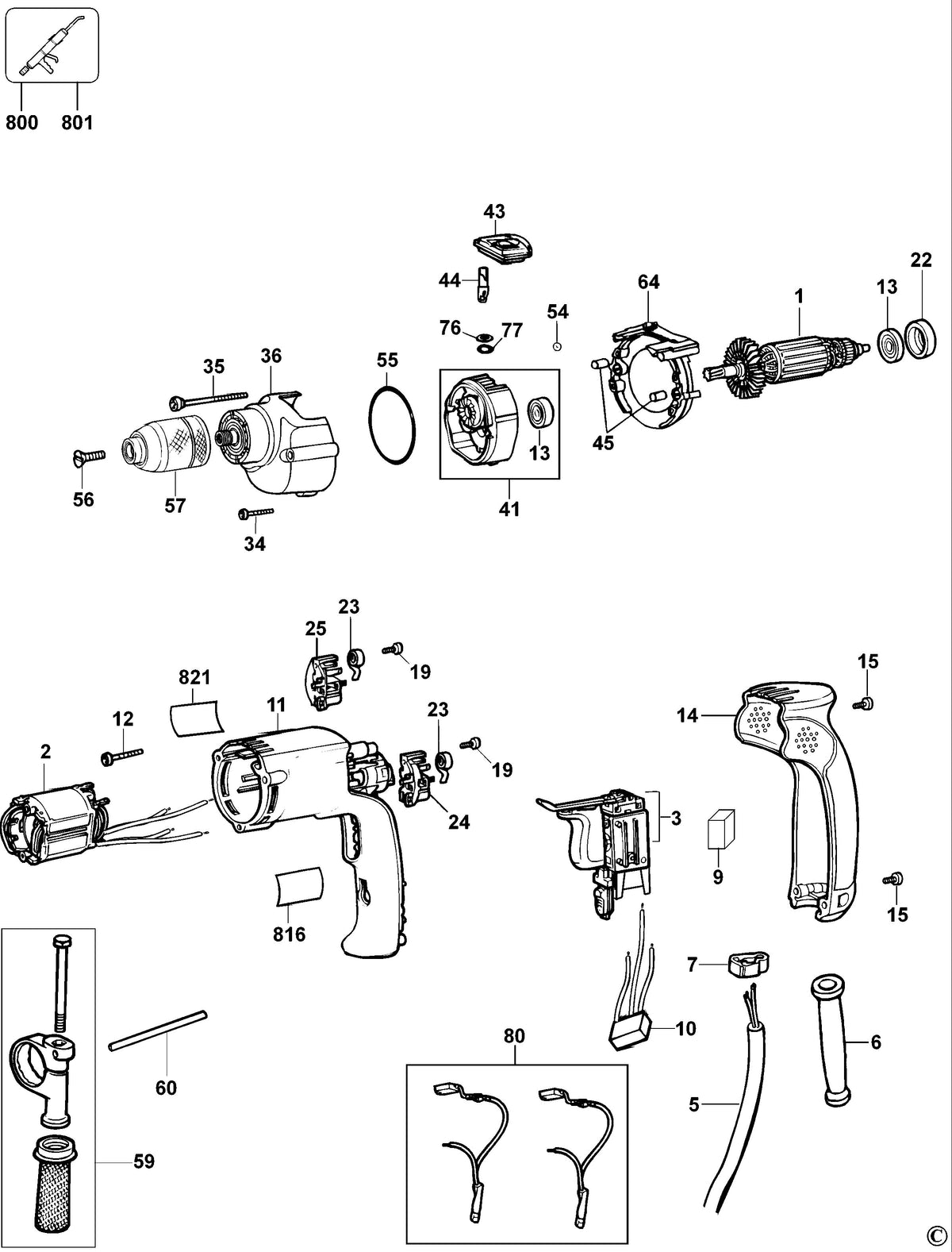 Vue éclatée DeWalt D21717 Type 1 - planche 1