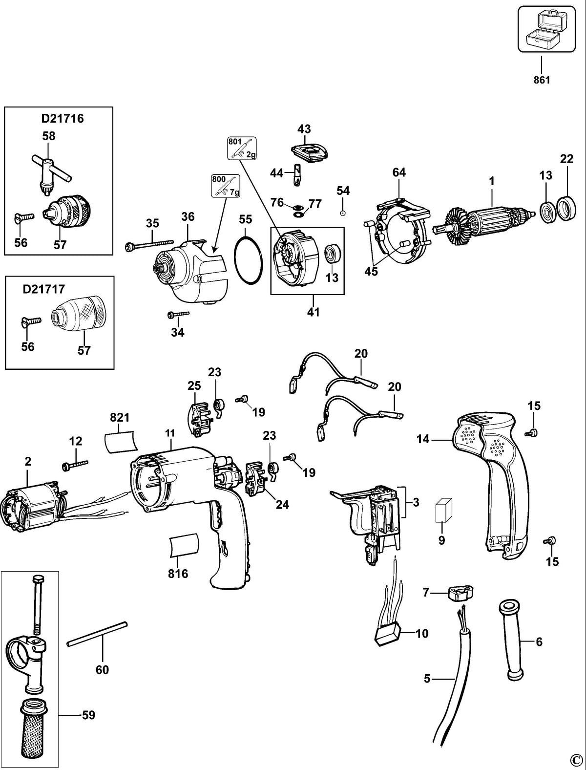 Vue éclatée DeWalt D21717K Type 10 - planche 1