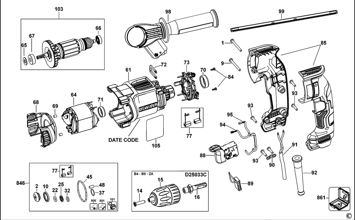 Vue éclatée DeWalt D25033 Type 1 - planche 2