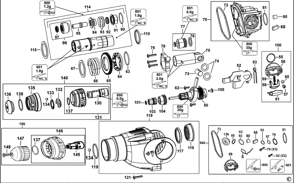 Vue éclatée DeWalt D25124K Type 1 - planche 2