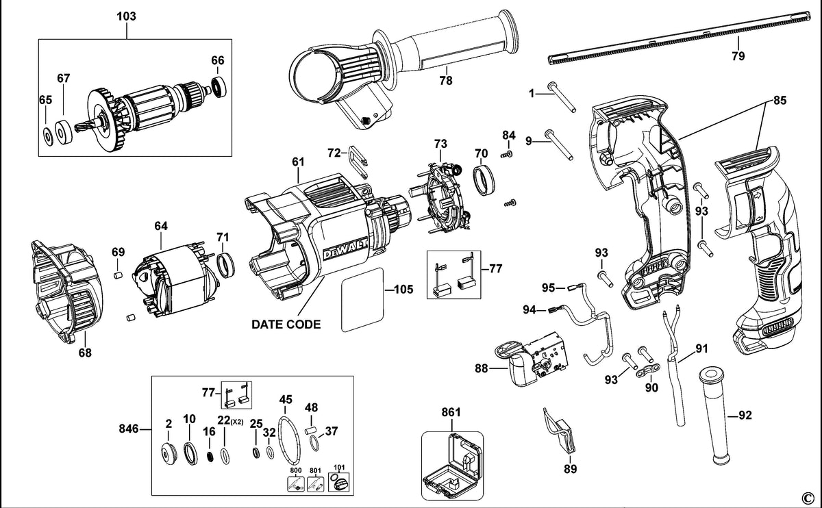 Vue éclatée DeWalt D25134 Type 10 - planche 2