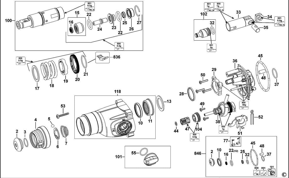 Vue éclatée DeWalt D25263 Type 1 - planche 1