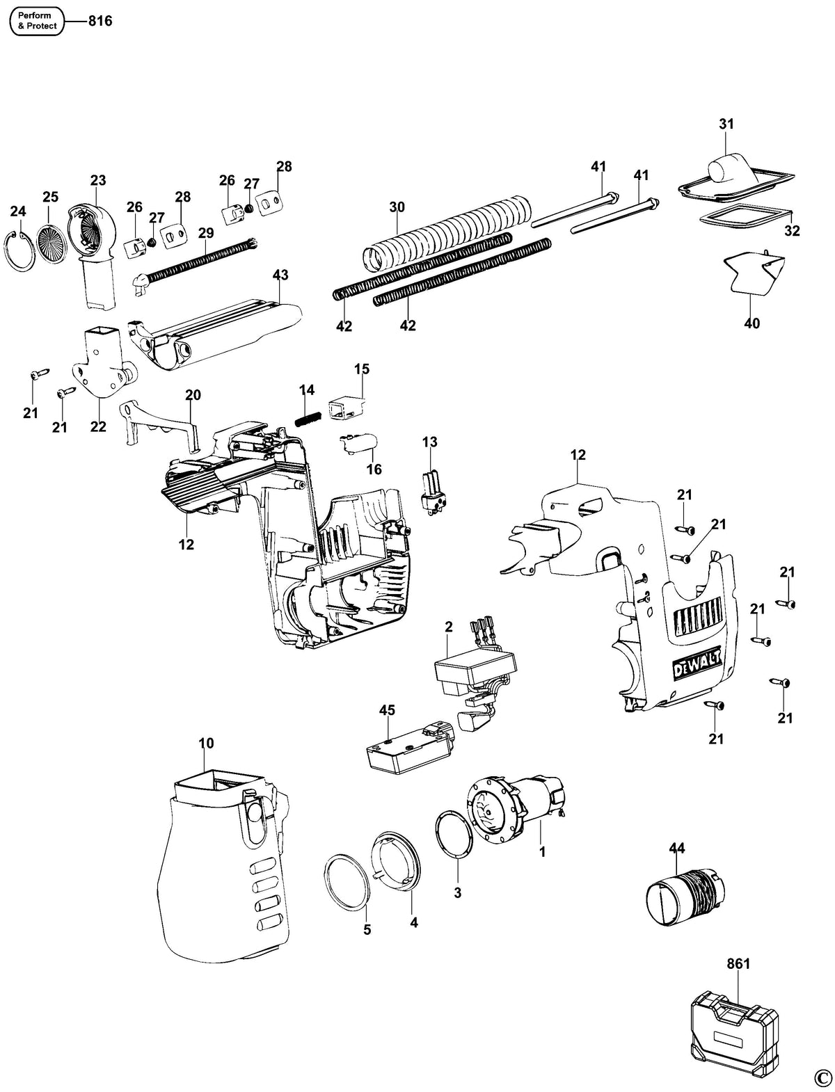 Vue éclatée DeWalt D25300DH Type 2 - planche 1
