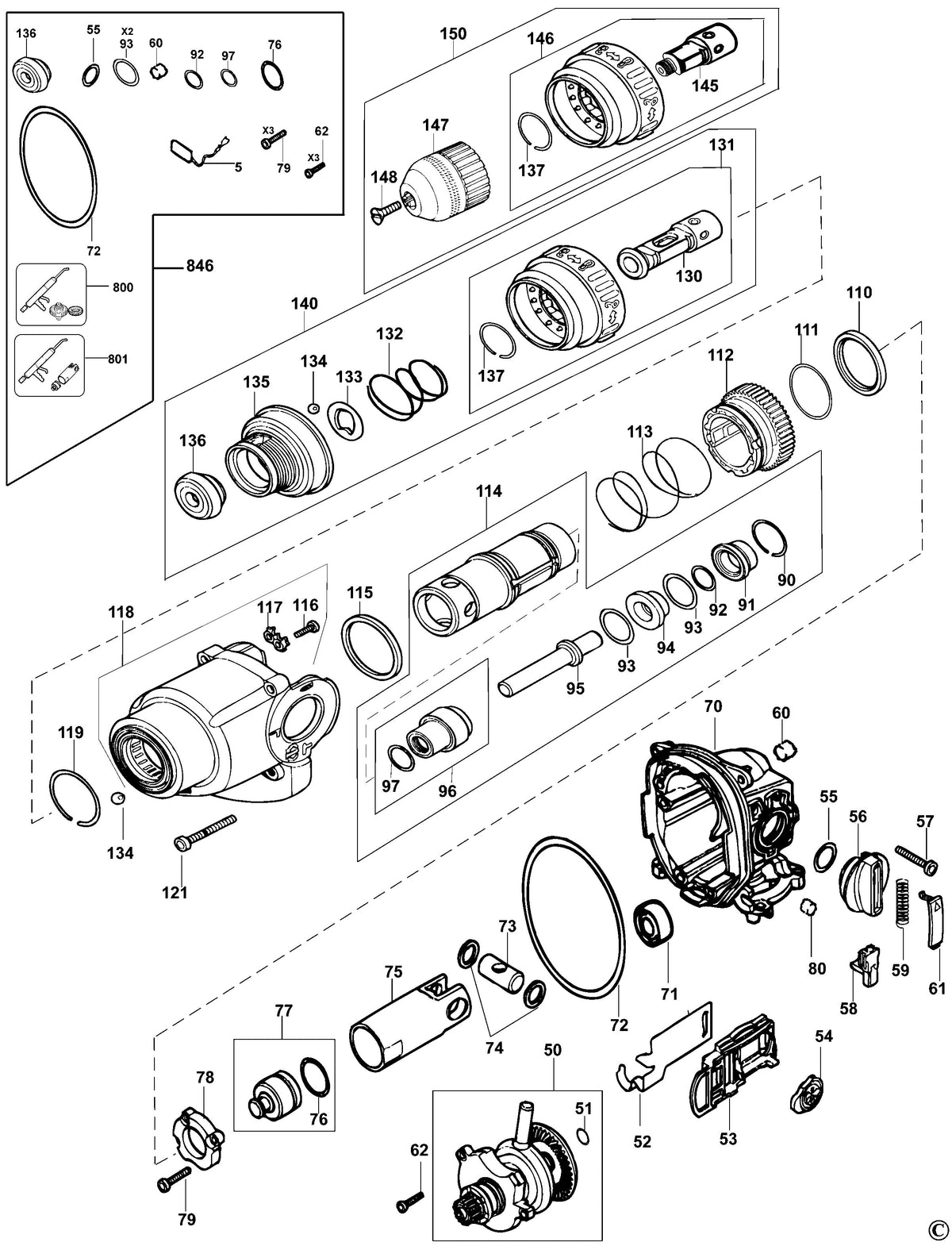 Vue éclatée DeWalt D25304K Type 3 - planche 1