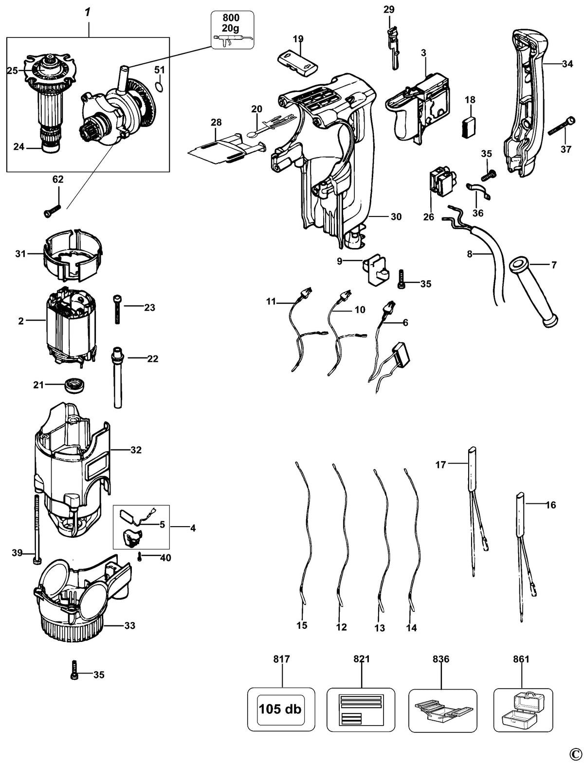 Vue éclatée DeWalt D25313K Type 1 - planche 1