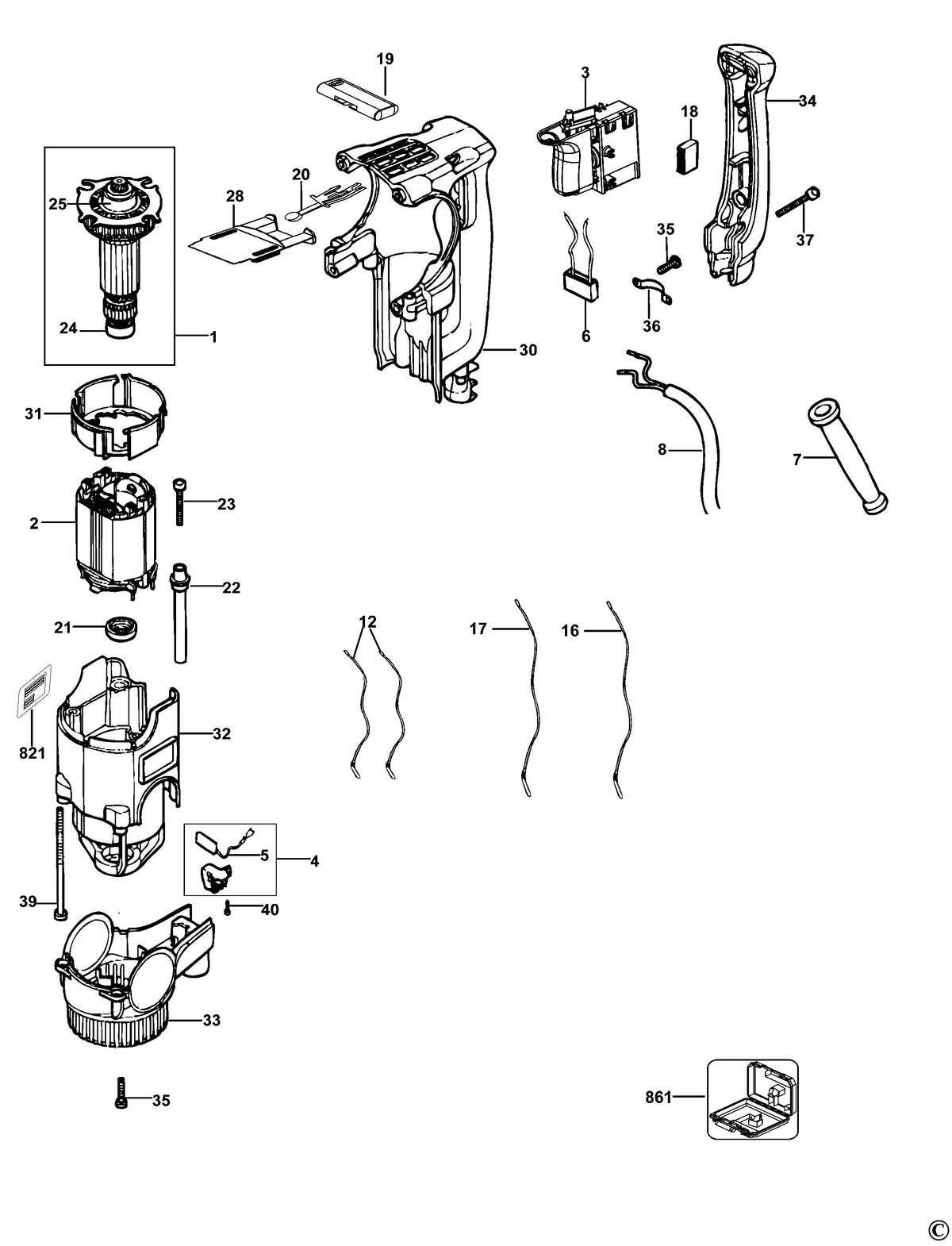 Vue éclatée DeWalt D25330K Type 1 - planche 1